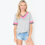 V Neck Leopard Hot Pink Tee