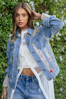 Denim Jacket with Floral Embroidery