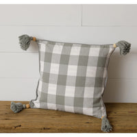 Gray Plaid Pillow with Tassels