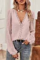 UNISHE - Solid Swiss Dot Lace Splicing Blouse TOPW1671