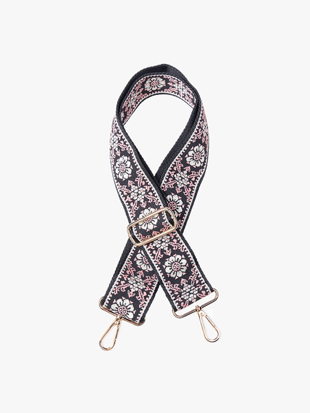Jen & Co. - STPFLR Floral Guitar Strap: Black/Pink