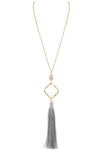 Koko and Lola - Gray Tassel Pendant Necklace with Stone Accent - Simple Pleasures ~ Bountiful Treasures