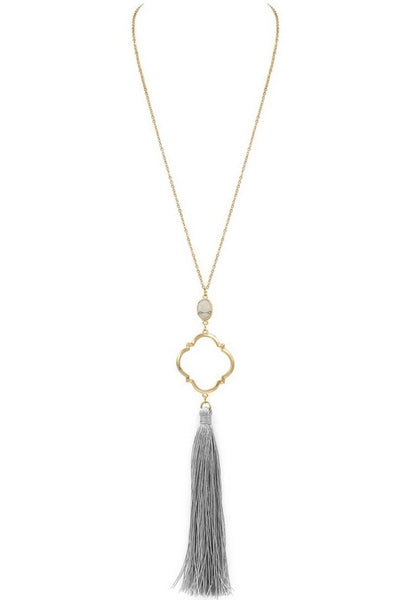 Koko and Lola - Gray Tassel Pendant Necklace with Stone Accent - Simple Pleasures ~ Bountiful Treasures