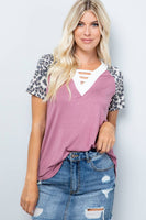 Mauve V Neck Leopard