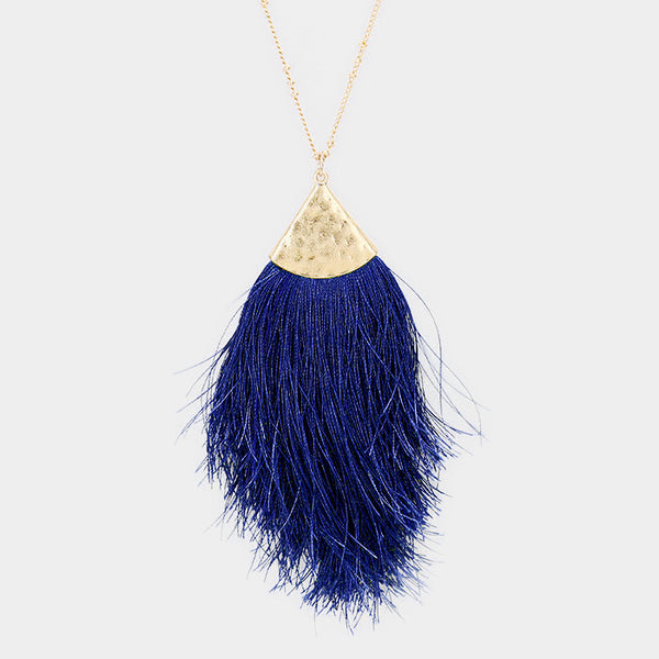 Koko and Lola - Navy Blue Fringe Tassel Necklace - Simple Pleasures ~ Bountiful Treasures