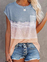 hotbome - Pocket printed round neck drop shoulder t-shirt women