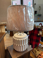 Short Round Lamp w Burlap Shade