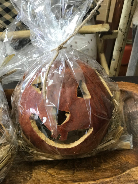 Jack O Lantern Gourd with Hay - Simple Pleasures ~ Bountiful Treasures