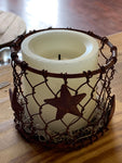 3x3 Ivory Timer Candle in Wire Basket with Stars - Simple Pleasures ~ Bountiful Treasures